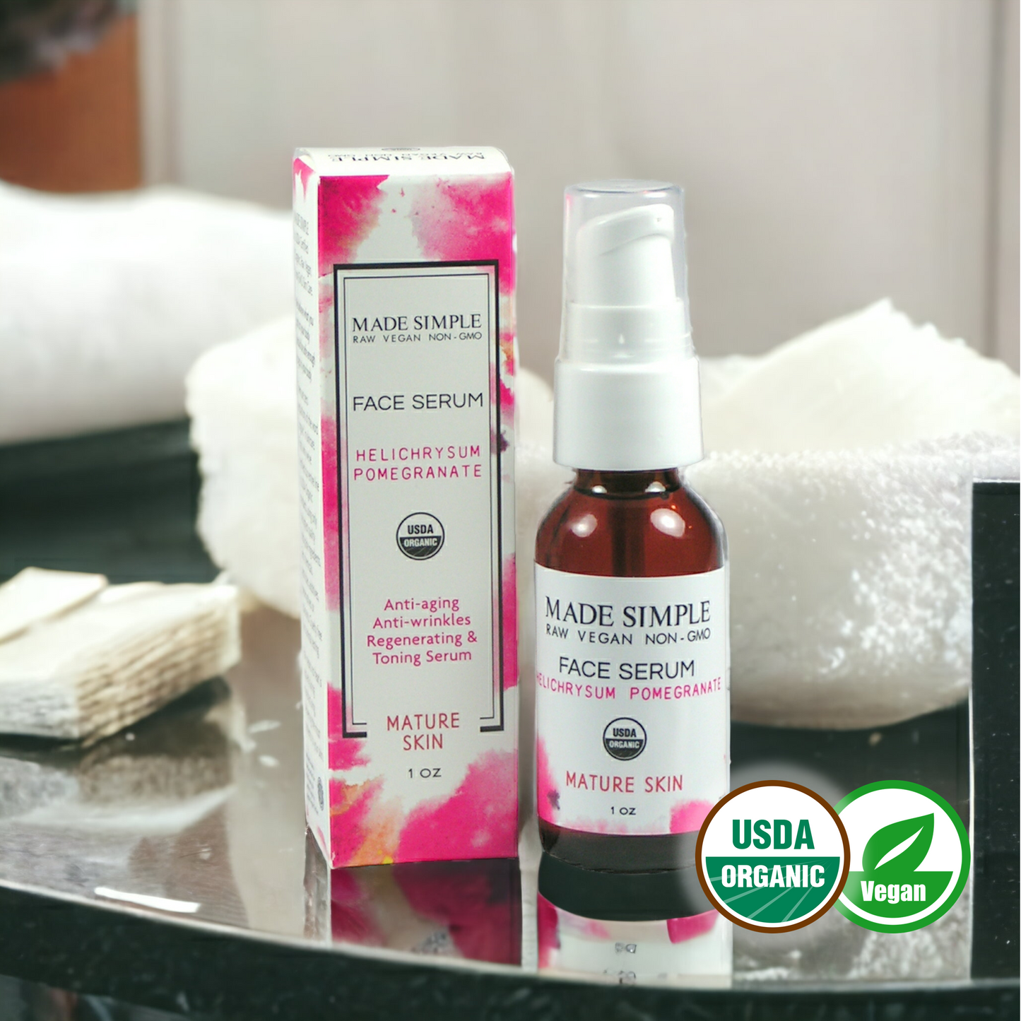 Helichrysum Pomegranate Face Serum - Certified Organic & Vegan