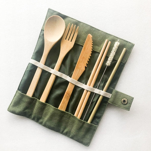 Bamboo Cutlery Set | Zero Waste Reusable | Washable Organic Cotton